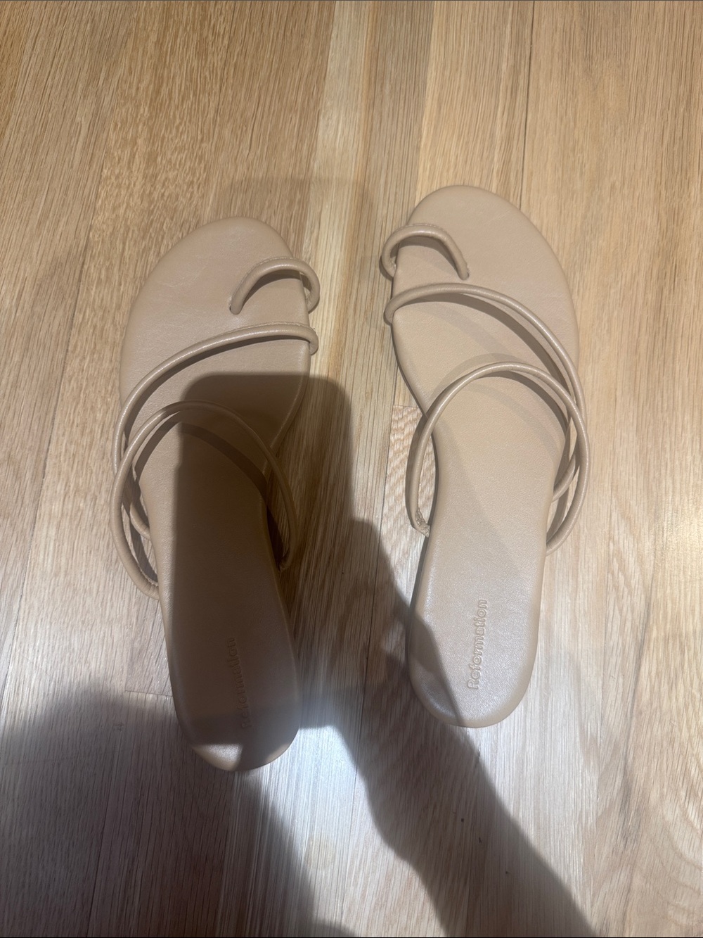 Reformation Beige Strappy Toe-Loop Sandals